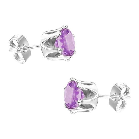 Savvy Cie Womens Purple Amethyst Sterling Silver Stud Post Back Earrings New - Picture 3 of 8
